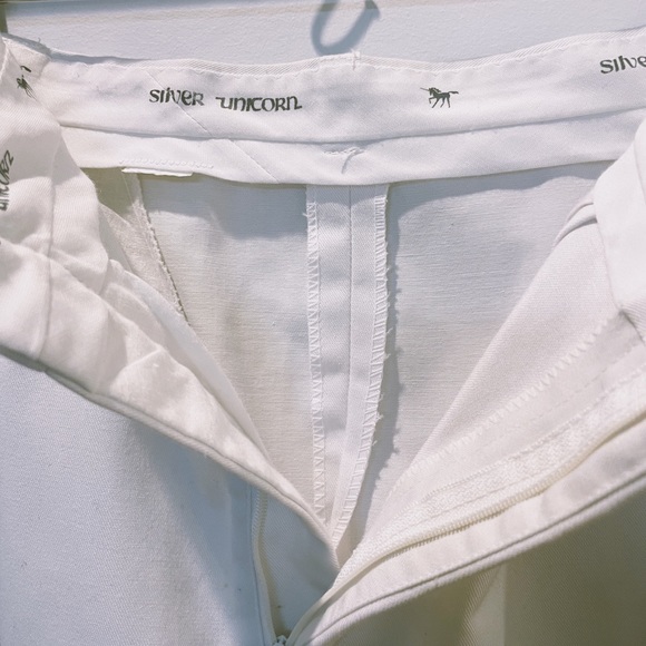 Vintage 80s Silver Unicorn White High Waisted Cotton Pleated A-line Midi Skirt - Picture 8 of 11